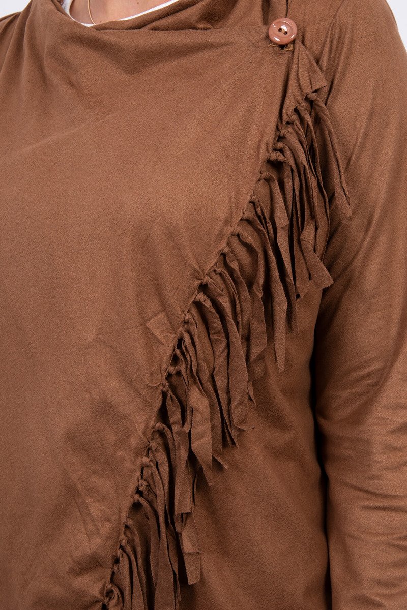 Cardigan Din Piele întoarsă Cu Nasture Cardigan Din Piele întoarsă Cu Nasture