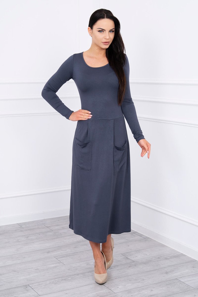 Rochie Cu Decolteu Rotund și Buzunare Rochie Cu Decolteu Rotund și Buzunare